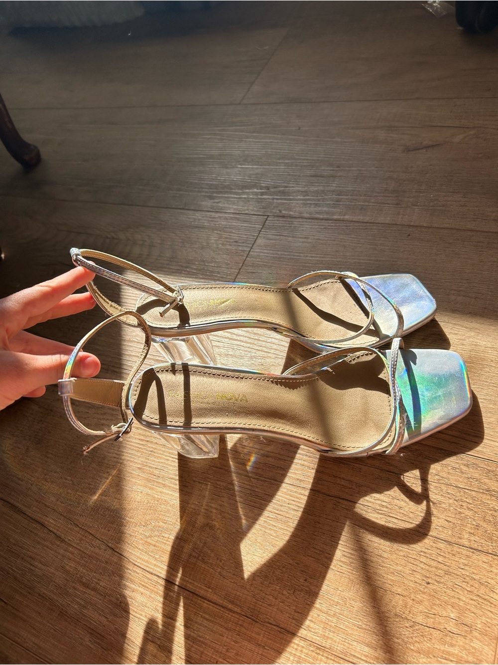Fashion Nova Iridescent Strappy Square-Toe Block Heels